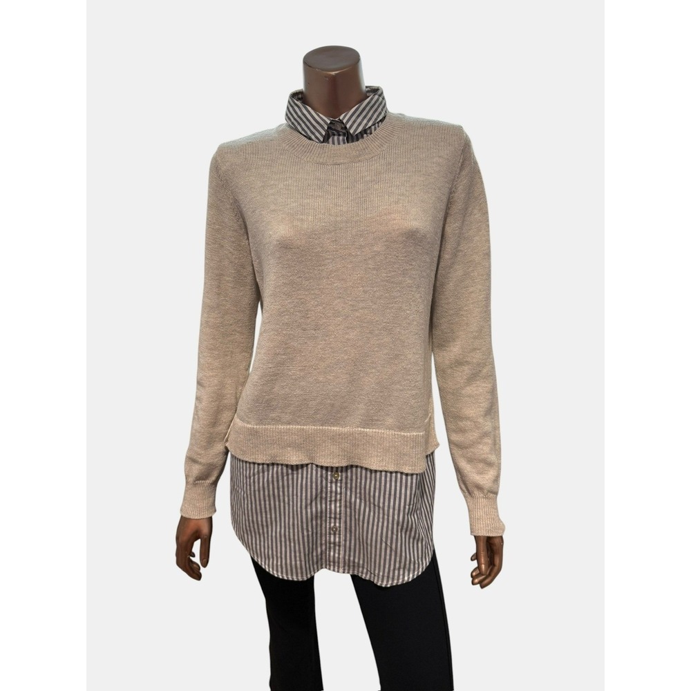 H&M Conscious Womens 2in1 Layered Wool Sweater Striped Shirt College Preppy/S
